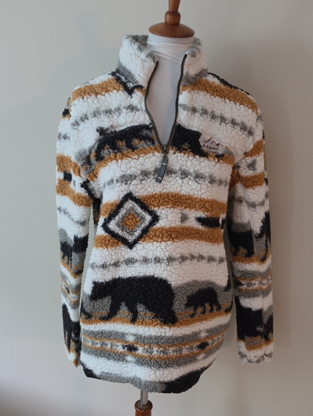 Cabin Fever By Ramatex Mustard & Gray Patterned Sherpa Quarter-Zip Pullover